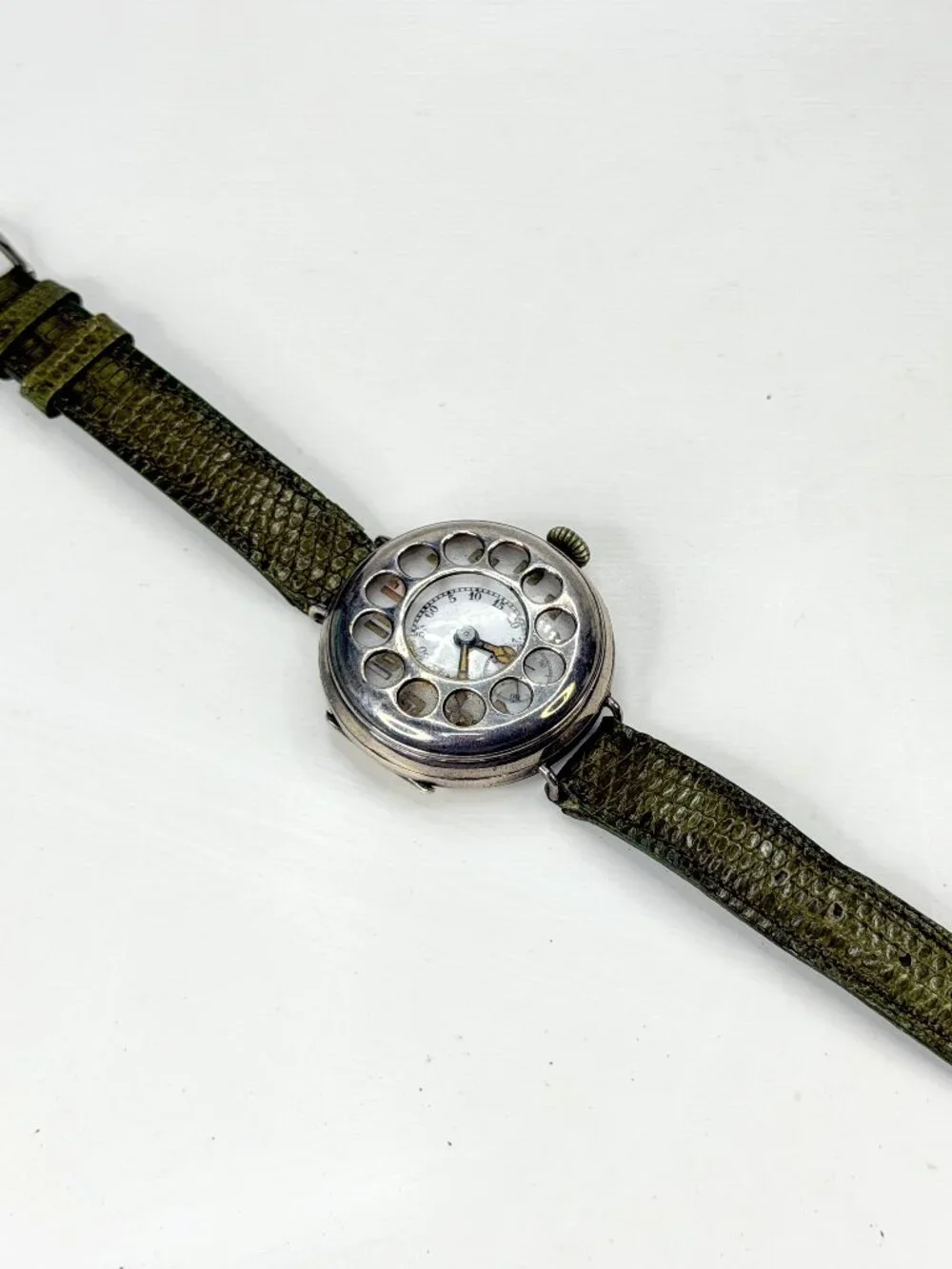 WWI Swiss Sterling Silver Telephone Dial Trench Watch c1915 Mechanical SS489